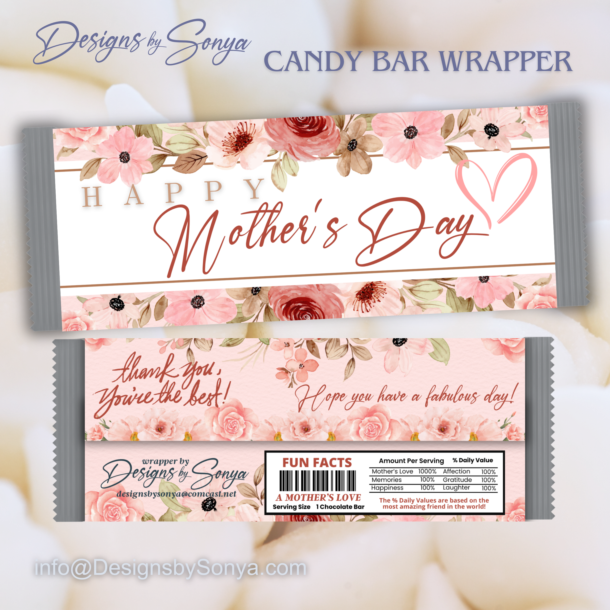 Mother’s Day Candy Bar Wrappers – Printable Chocolate Bar Wrappers – DIY Party Favor