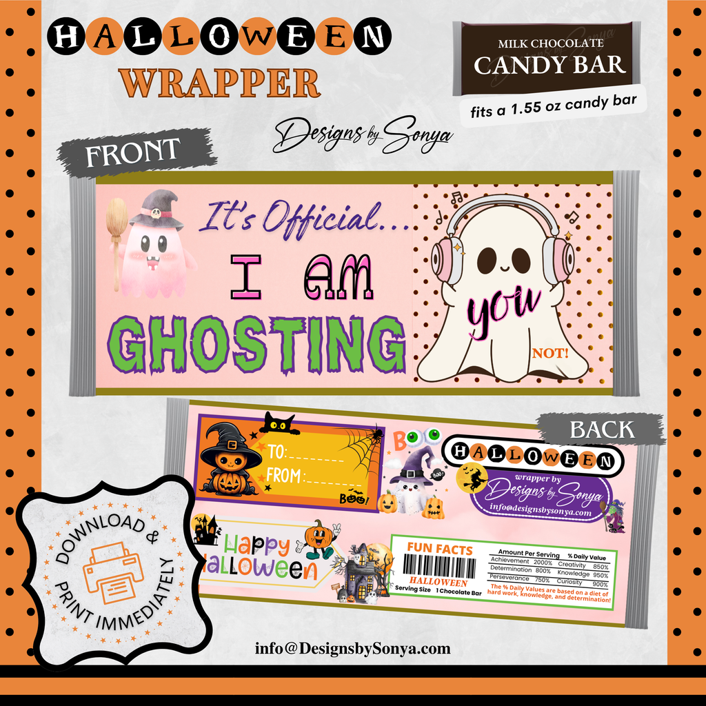 Custom Halloween Digital Candy Bar Wrapper | Printable Candy Bar Covers | Instant Download for Trick-or-Treat Party Favors | Fits 1.55 oz Hershey's Chocolate Bar