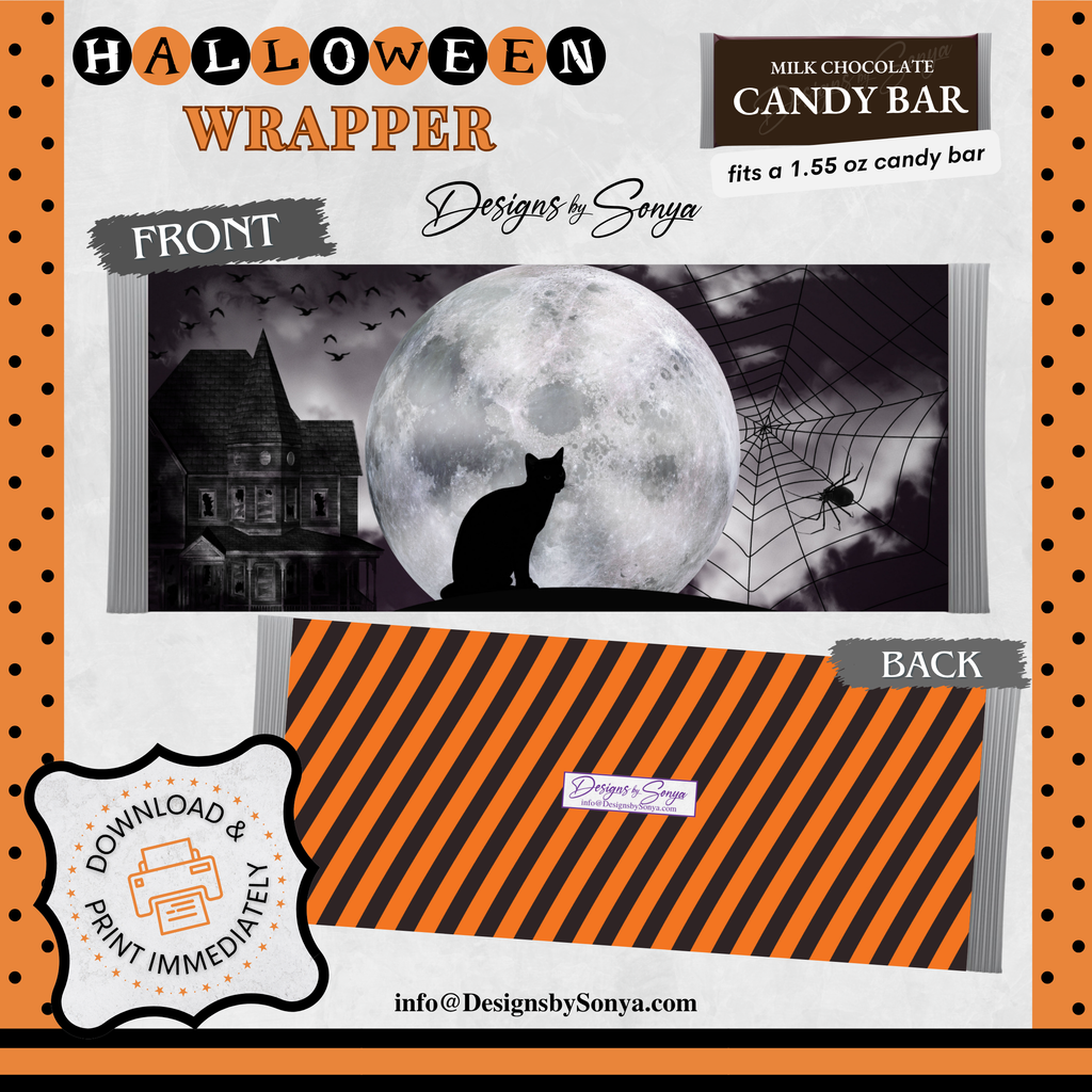 Custom Halloween Digital Candy Bar Wrapper | Printable Candy Bar Covers | Instant Download for Trick-or-Treat Party Favors | Fits 1.55 oz Hershey's Chocolate Bar