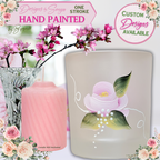 Unique One Stroke | Hand Painted Enamel Glass Votive | Candle Holder | Pink Rose Design | Original Work of Art | Mother's Day Gift | Signed
