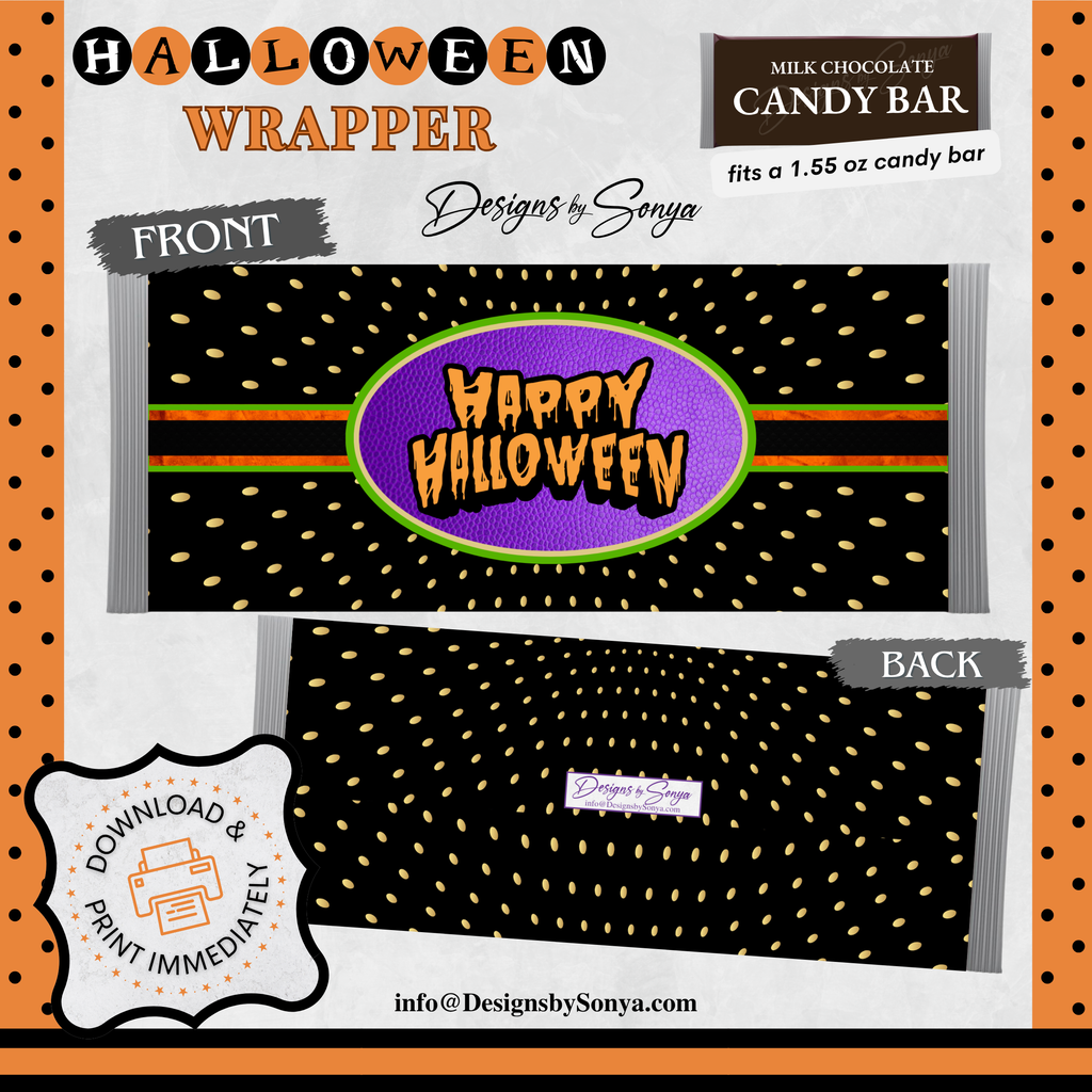 Custom Halloween Digital Candy Bar Wrapper | Printable Candy Bar Covers | Instant Download for Trick-or-Treat Party Favors | Fits 1.55 oz Hershey's Chocolate Bar