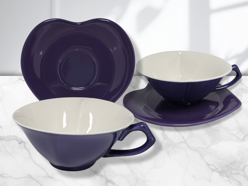 Discontinued Mary Kay Heart Teacup and Saucer Set, Purple Ceramic Cup, Rare Collectible Tea Cup Set, Romantic Gift Idea, New Unused