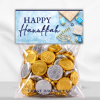 Printable Hanukkah Treat Bag Topper | Happy Hanukkah Candy Bag Topper | Blue Watercolor Menorah & Dreidel Design | Jewish Holiday Party Favor | 4" x 2" PDF Download