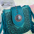 Montana West Turquoise Hand-Tooled Floral Crossbody Fringe Purse with Concealed Carry | Turquoise | MW1249-8360TQ