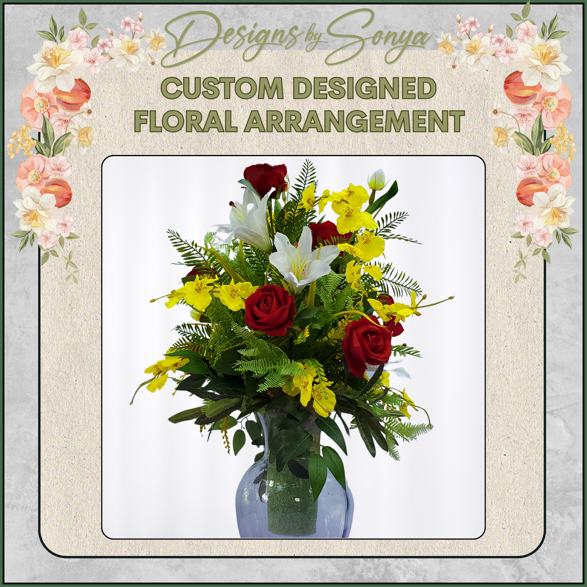 Red Rose, Orchid & Lily Floral Vase Arrangement – Silk Flower Home Decor Centerpiece | Holidays, Christmas, Valentine’s, Mother’s Day Gift