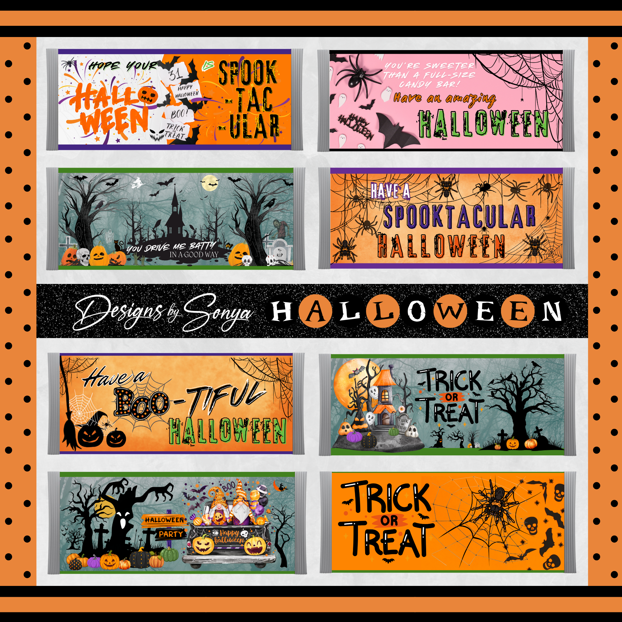 Sweeter Than Candy Halloween Chocolate Bar Wrapper | Cute Ghost & Spider Web Design | Printable Party Favor for Kids and Adults