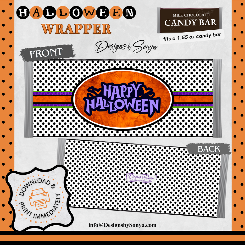 Custom Halloween Digital Candy Bar Wrapper | Printable Candy Bar Covers | Instant Download for Trick-or-Treat Party Favors | Fits 1.55 oz Hershey's Chocolate Bar