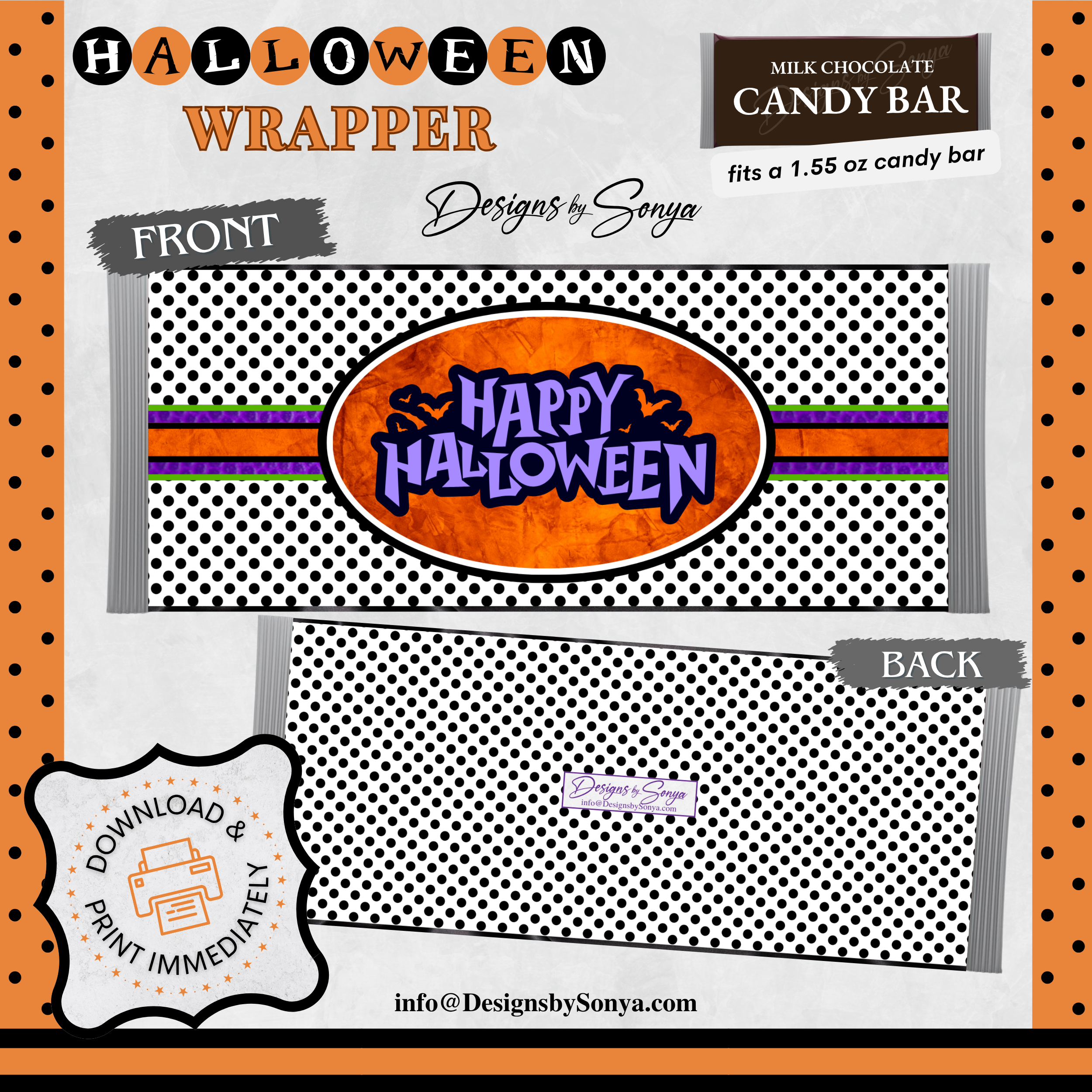 Custom Halloween Digital Candy Bar Wrapper | Printable Candy Bar Covers | Instant Download for Trick-or-Treat Party Favors | Fits 1.55 oz Hershey's Chocolate Bar