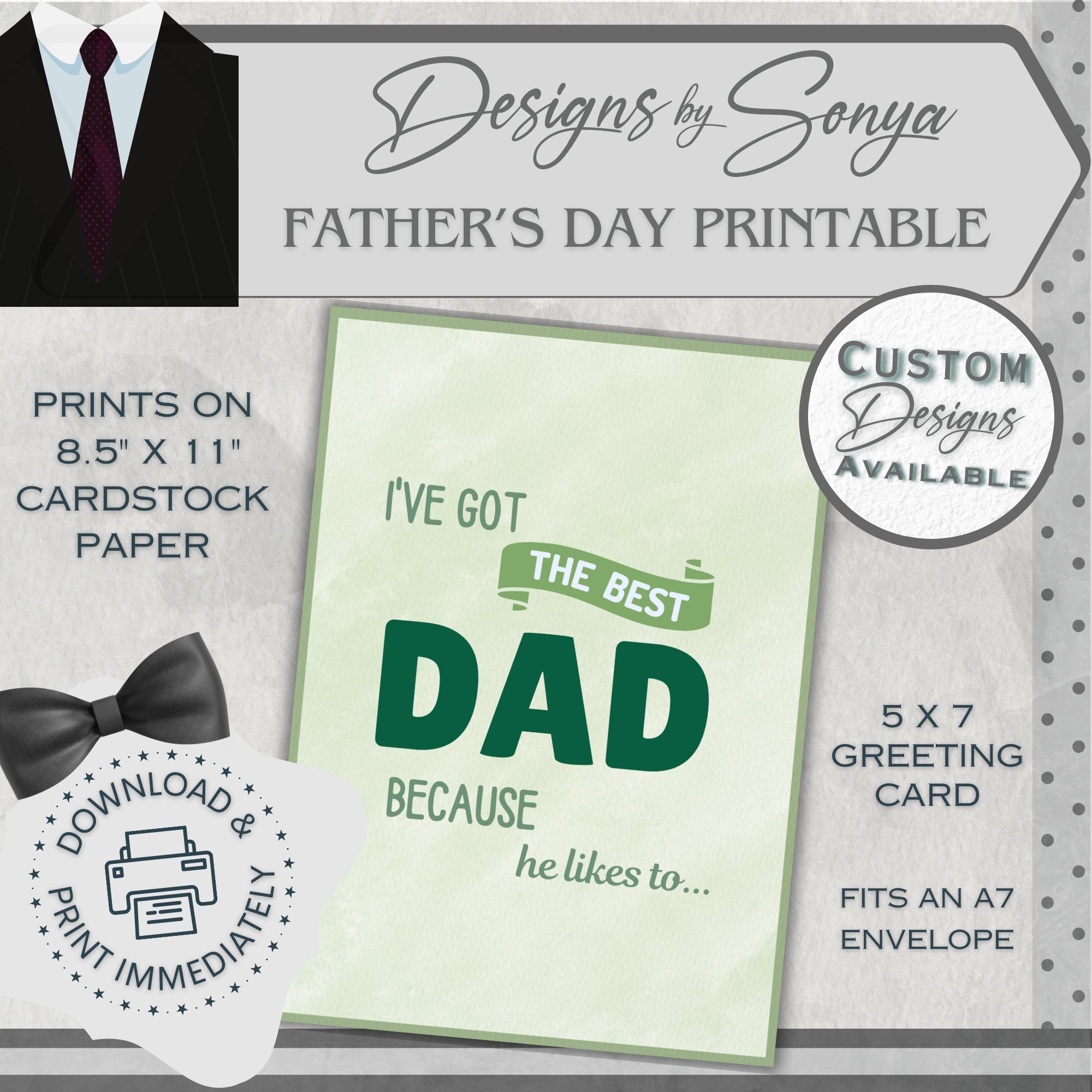 Father's Day | Simple | Unique | Custom Designed | Printable Greeting Card | Matching Envelope Included | Instant Download | Print at Home