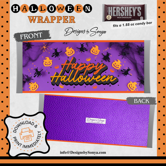 Custom Halloween Digital Hershey Bar Wrapper | Printable Candy Bar Covers | Instant Download for Trick-or-Treat Party Favors | Fits 1.55 oz Hershey's Chocolate Bar