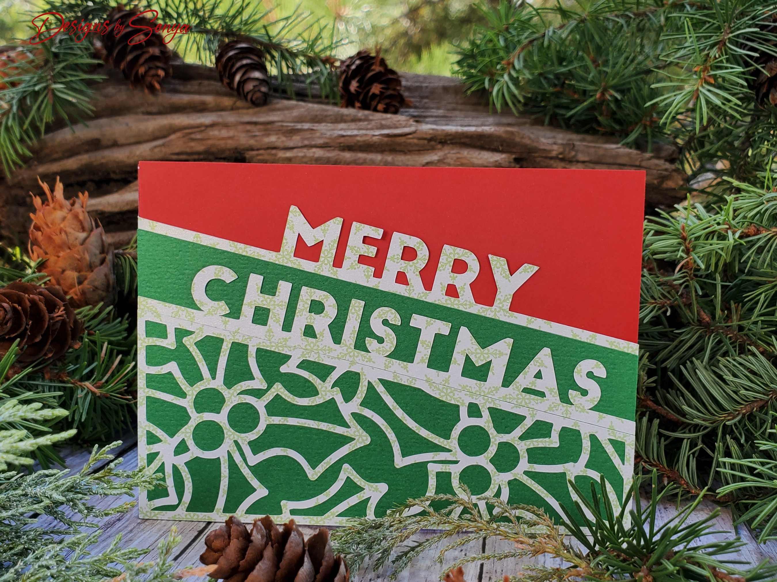 Merry Christmas Holly Card – Handmade A2 Holiday Greeting with Red Gems & Cutout Design – Limited Edition 5.5"x4.25" Card