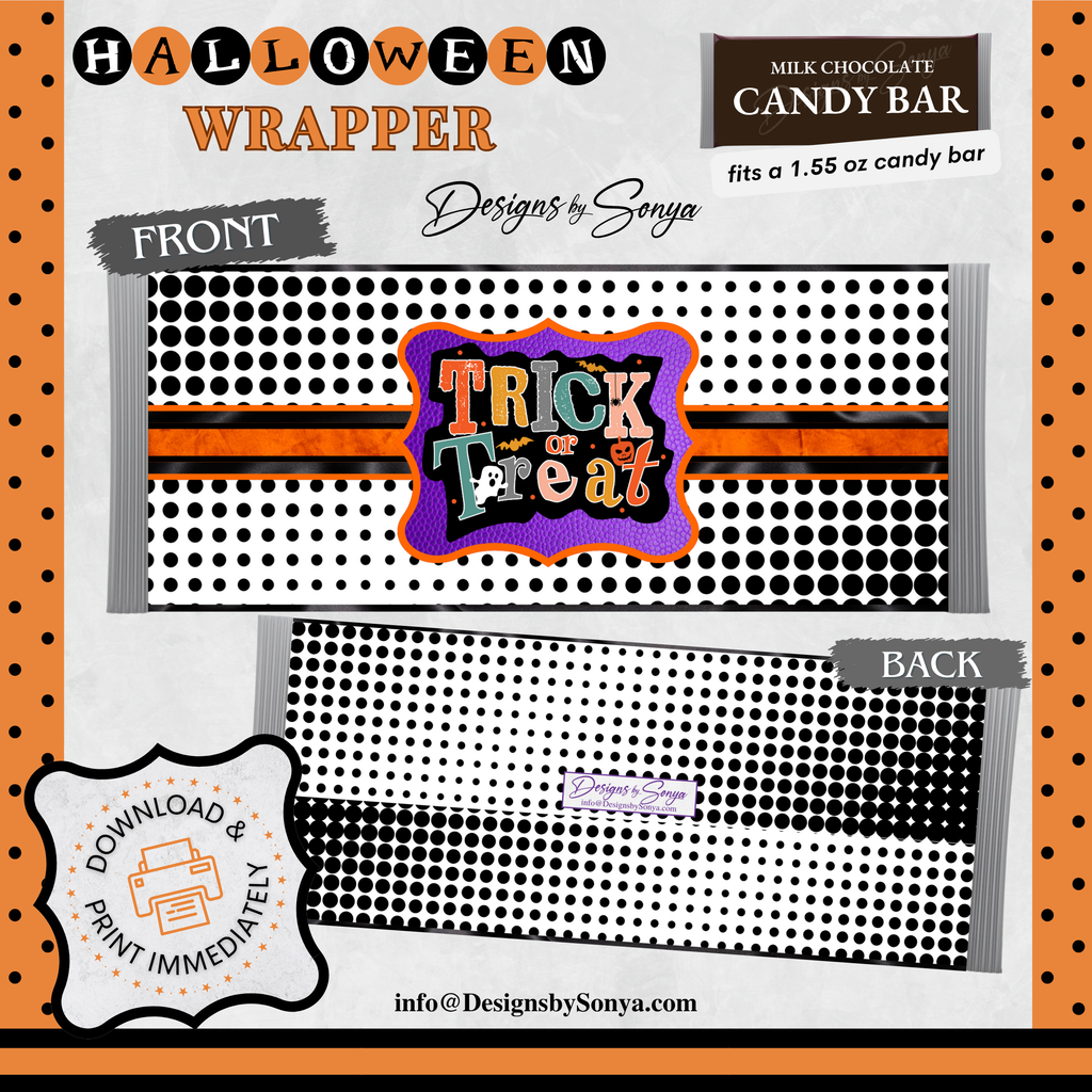 Custom Halloween Digital Candy Bar Wrapper | Printable Candy Bar Covers | Instant Download for Trick-or-Treat Party Favors | Fits 1.55 oz Hershey's Chocolate Bar