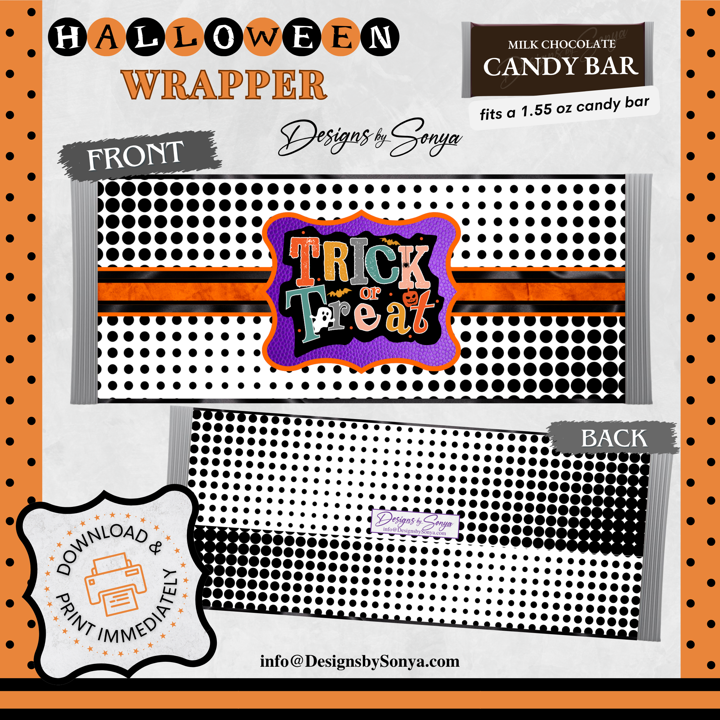 Custom Halloween Digital Candy Bar Wrapper | Printable Candy Bar Covers | Instant Download for Trick-or-Treat Party Favors | Fits 1.55 oz Hershey's Chocolate Bar