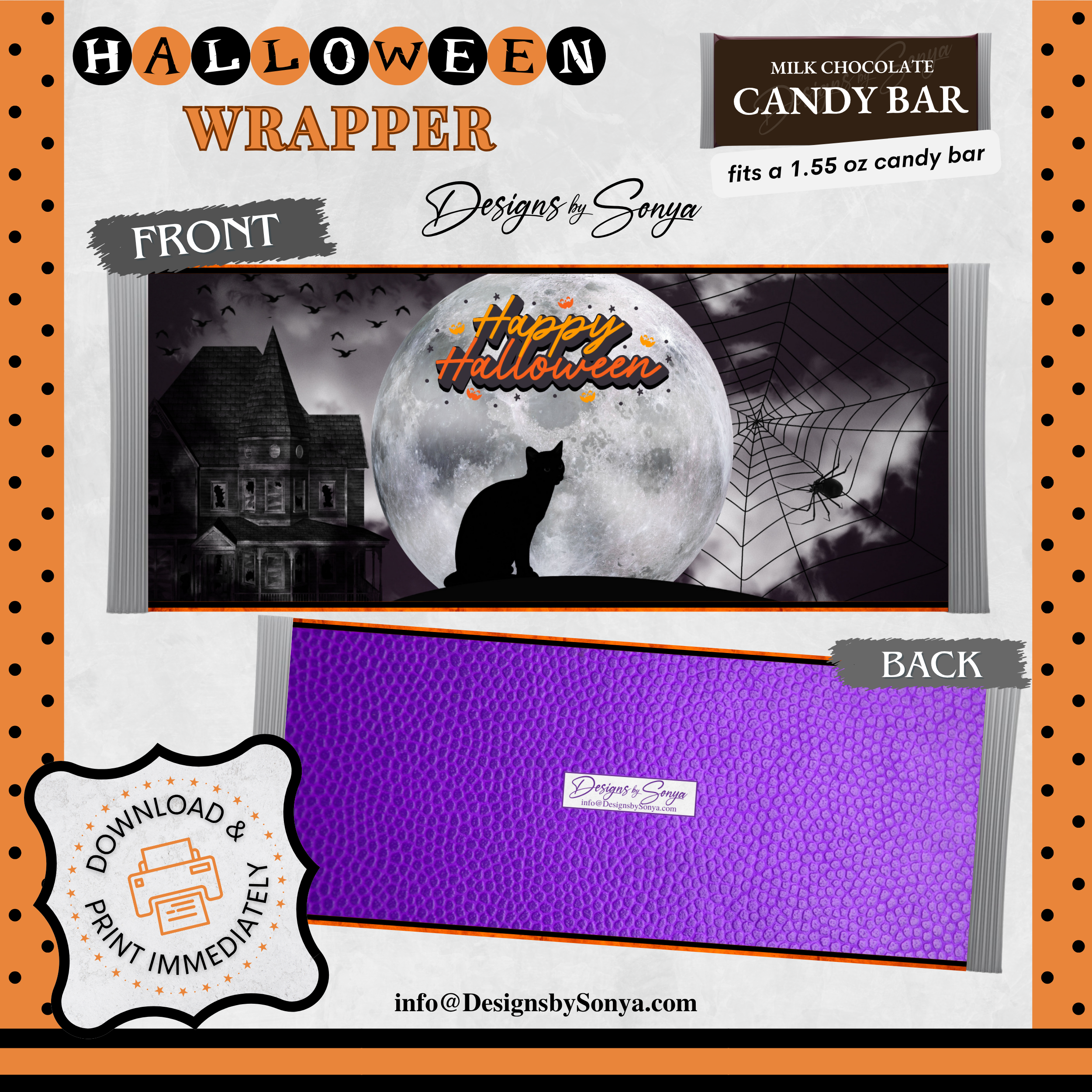 Custom Halloween Digital Candy Bar Wrapper | Printable Candy Bar Covers | Instant Download for Trick-or-Treat Party Favors | Fits 1.55 oz Hershey's Chocolate Bar