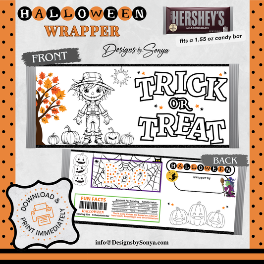 Classroom Activity for Teachers | Halloween Digital Coloring Hershey Bar Wrapper | Instant Download Printable for Trick-or-Treat Party Favors