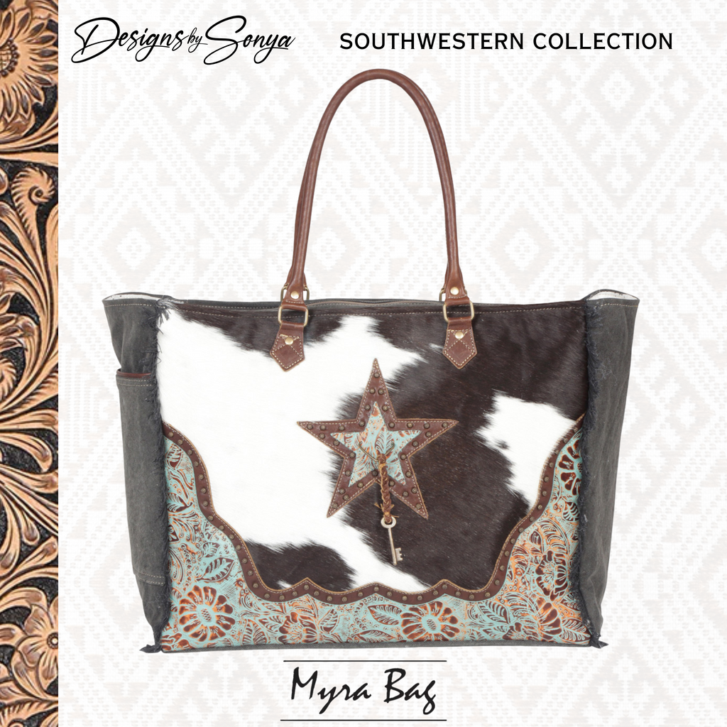 Classic Southwestern Elegance | Asterias Canvas and Hair-on Fur Leather Bag | Myra Bags | S-4393
