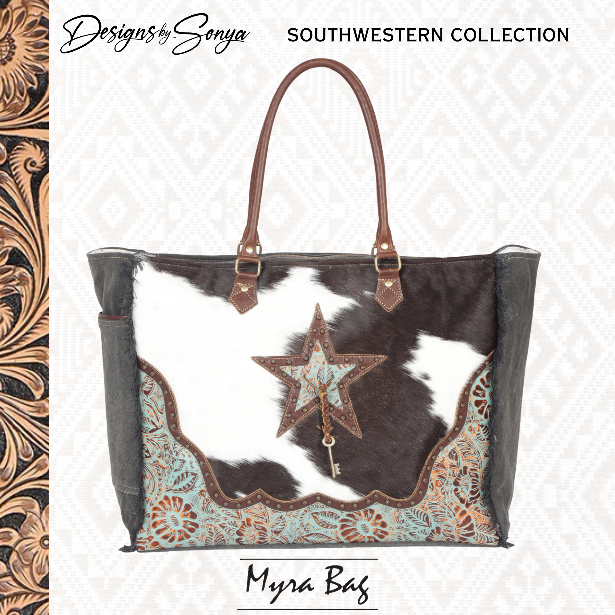 Classic Southwestern Elegance | Asterias Canvas and Hair-on Fur Leather Bag | Myra Bags | S-4393