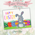 Happy Easter Bunny Printable Card – 5x7 Folded Greeting Card | DIY Instant Download | Easter Digital Card with Matching Envelope