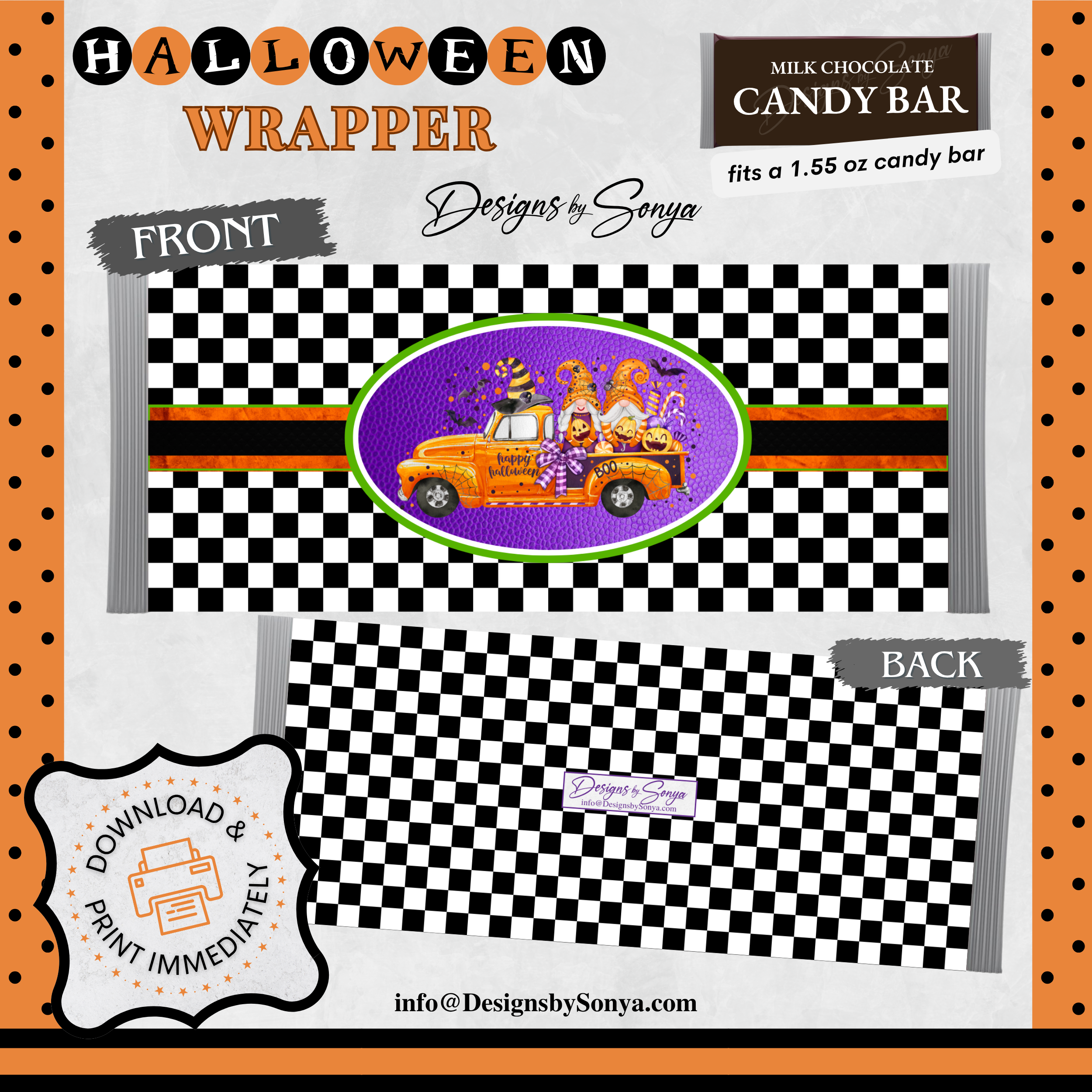 Custom Halloween Digital Candy Bar Wrapper | Printable Candy Bar Covers | Instant Download for Trick-or-Treat Party Favors | Fits 1.55 oz Hershey's Chocolate Bar