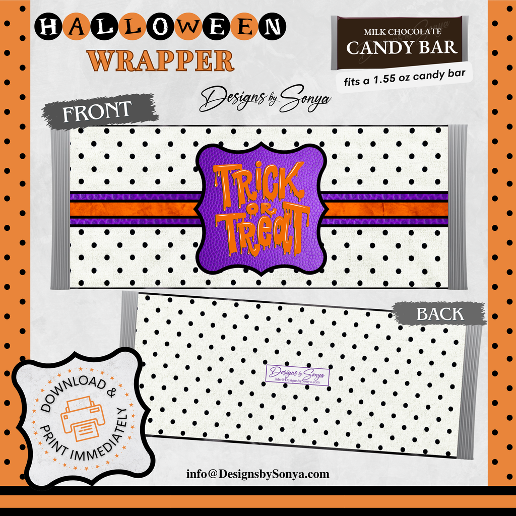 Custom Halloween Digital Candy Bar Wrapper | Printable Candy Bar Covers | Instant Download for Trick-or-Treat Party Favors | Fits 1.55 oz Hershey's Chocolate Bar