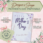 I Love You Mom | Custom Designed | 5 x 7 Printable Greeting Card | Matching Envelope Included | Instant Download | Print from Home