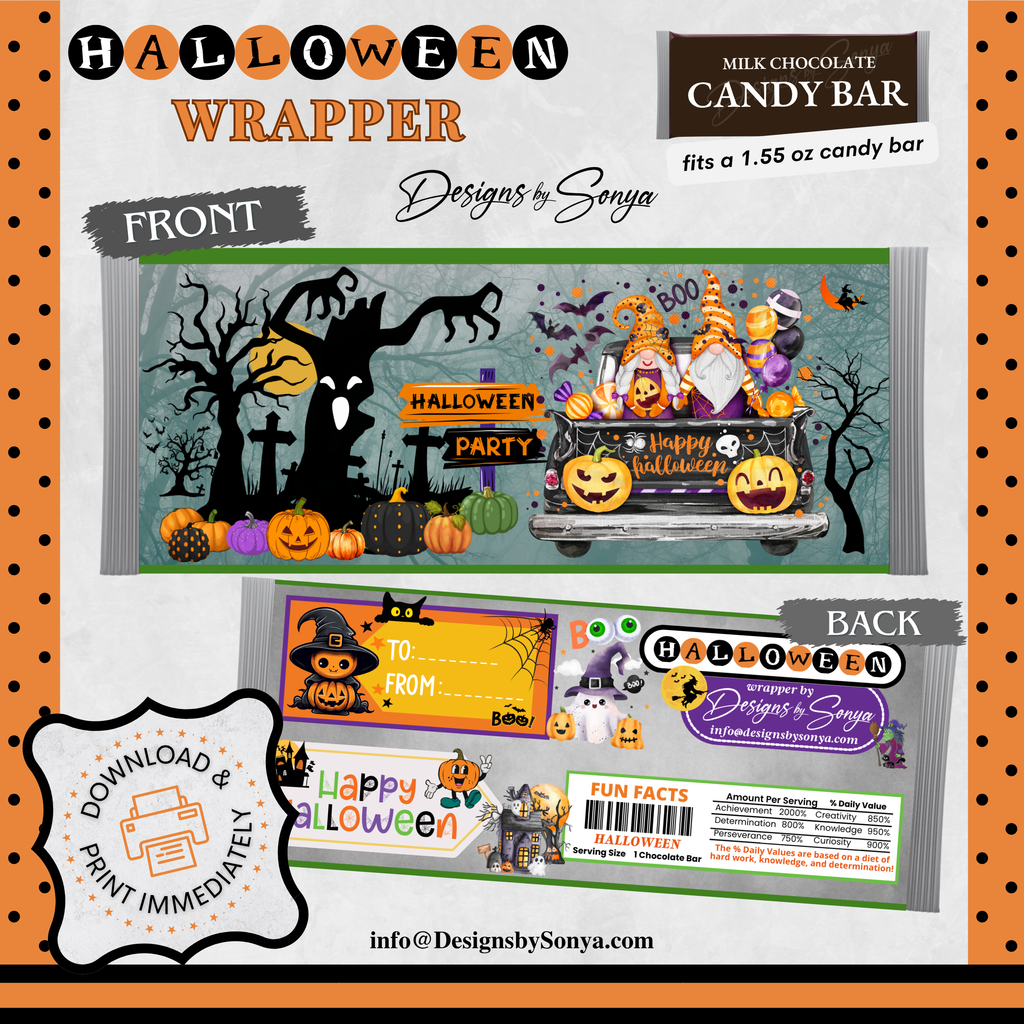 Custom Halloween Digital Candy Bar Wrapper | Printable Candy Bar Covers | Instant Download for Trick-or-Treat Party Favors | Fits 1.55 oz Hershey's Chocolate Bar