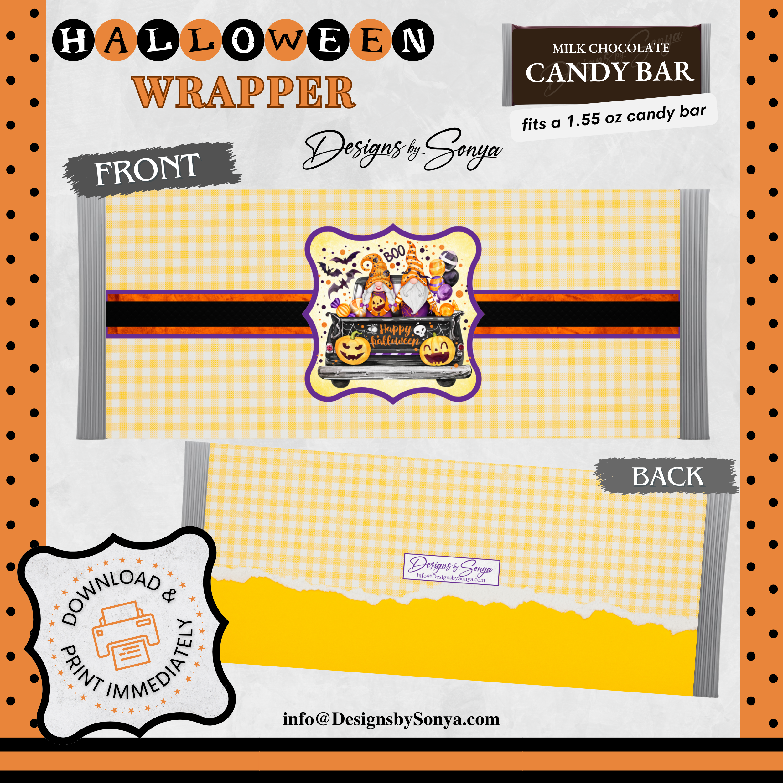 Custom Halloween Digital Candy Bar Wrapper | Printable Candy Bar Covers | Instant Download for Trick-or-Treat Party Favors | Fits 1.55 oz Hershey's Chocolate Bar