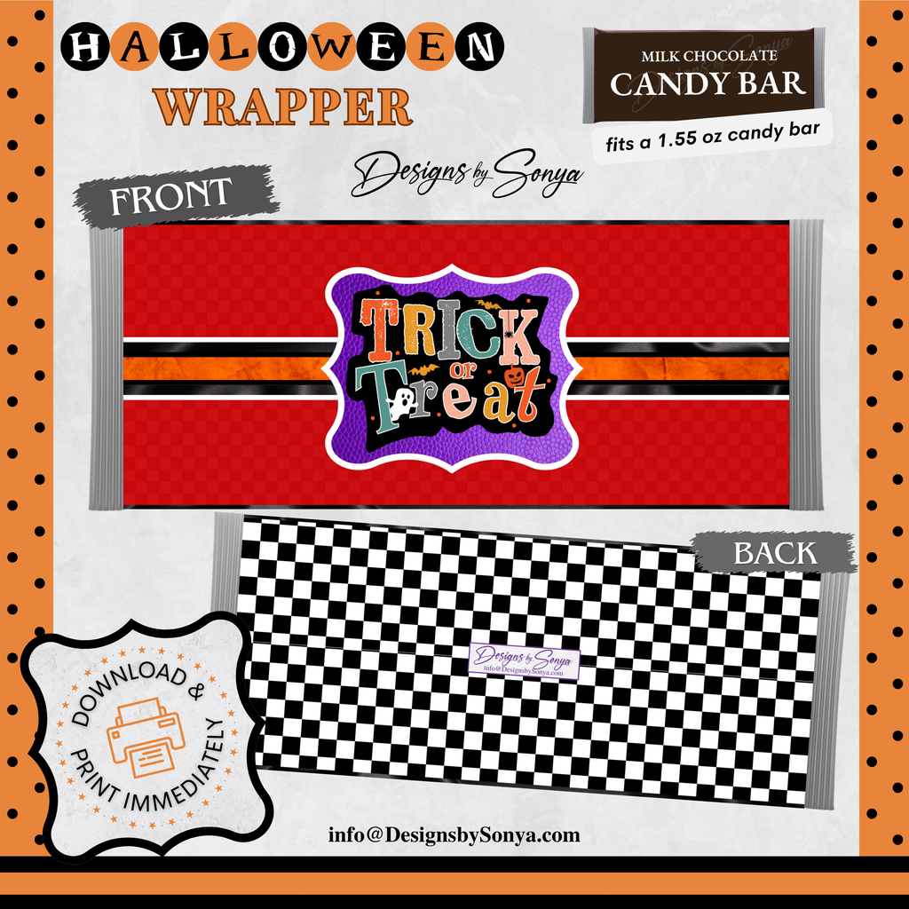 Custom Halloween Digital Candy Bar Wrapper | Printable Candy Bar Covers | Instant Download for Trick-or-Treat Party Favors | Fits 1.55 oz Hershey's Chocolate Bar