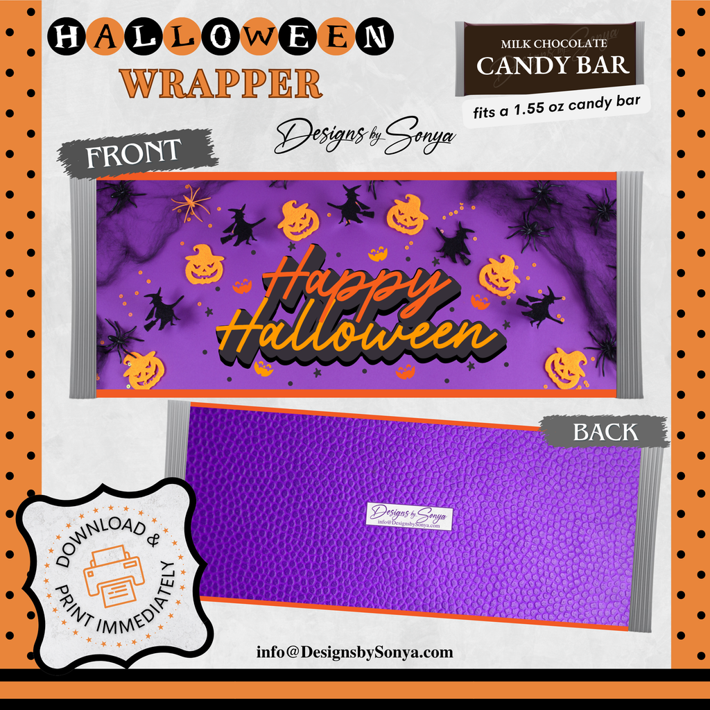 Custom Halloween Digital Candy Bar Wrapper | Printable Candy Bar Covers | Instant Download for Trick-or-Treat Party Favors | Fits 1.55 oz Hershey's Chocolate Bar