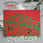 Handcrafted Red Base Merry Christmas Card – Green Glitter Holly Design, Holiday Greeting Message, Limited Edition Keepsake