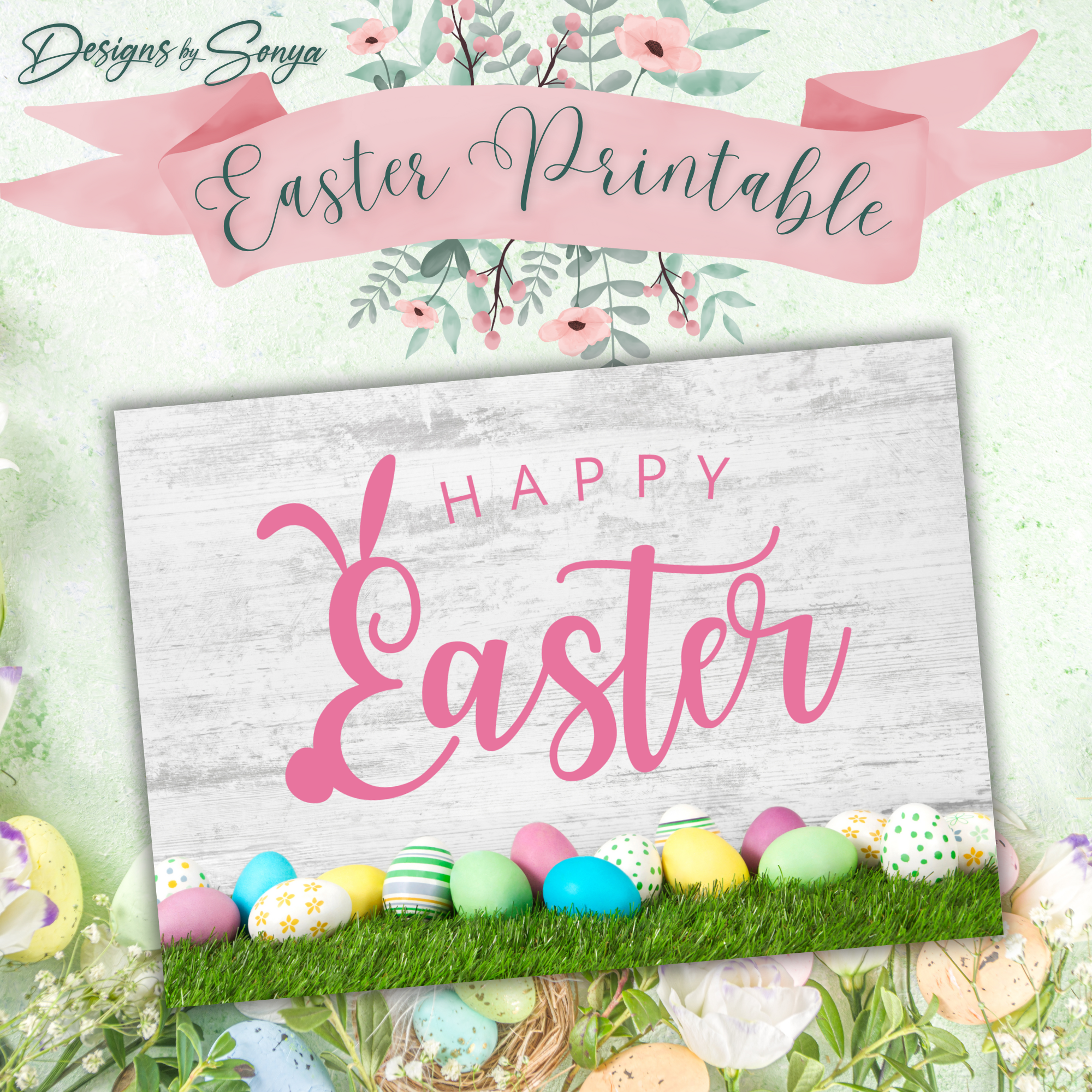 Happy Easter Egg Frame | Custom Designed | 5 x 7 Printable Greeting Card | Matching Envelope Included | Instant Download | Print from Home