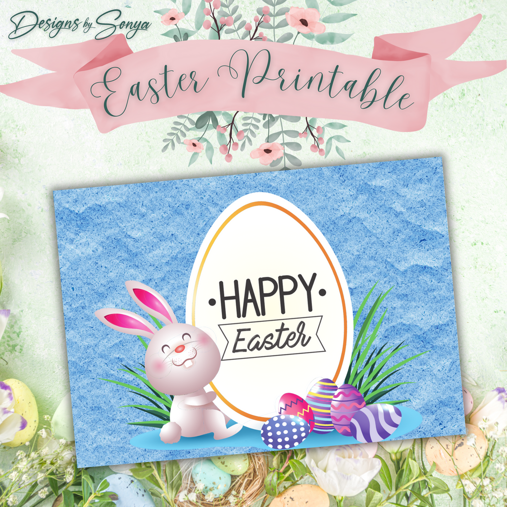 Happy Easter Cute Rabbit | Custom Designed | 5 x 7 Printable Greeting Card | Matching Envelope Included | Instant Download | Print from Home
