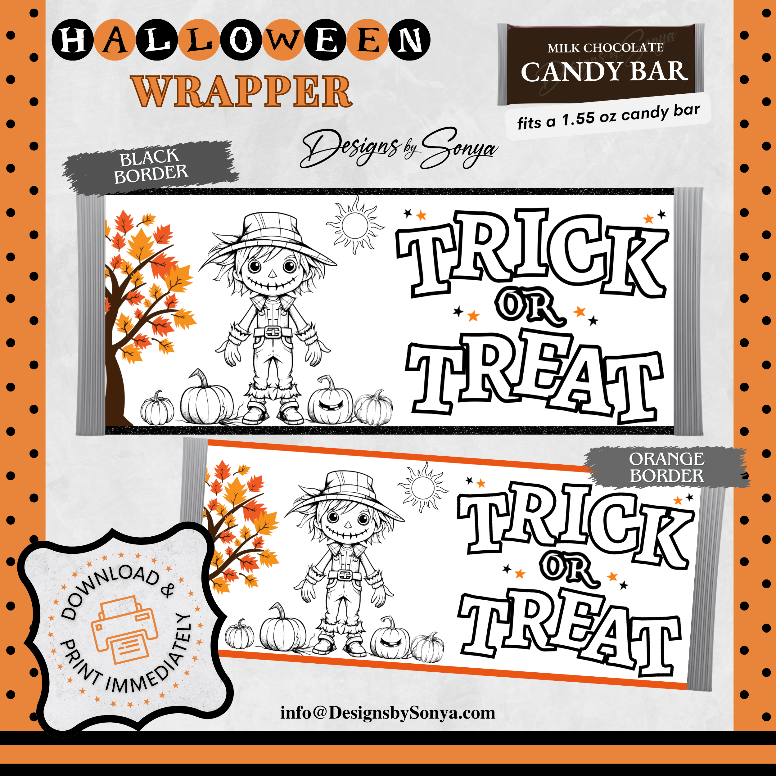 Classroom Activity for Teachers | Halloween Digital Coloring Candy Bar Wrapper | Instant Download Printable for Trick-or-Treat Party Favors