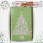 Handcrafted Merry Christmas Tree Card with Gold Star | Green Holiday Card | Elegant Design, 3.75"x8.25"