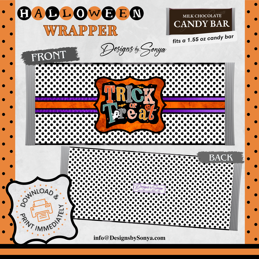 Custom Halloween Digital Candy Bar Wrapper | Printable Candy Bar Covers | Instant Download for Trick-or-Treat Party Favors | Fits 1.55 oz Hershey's Chocolate Bar