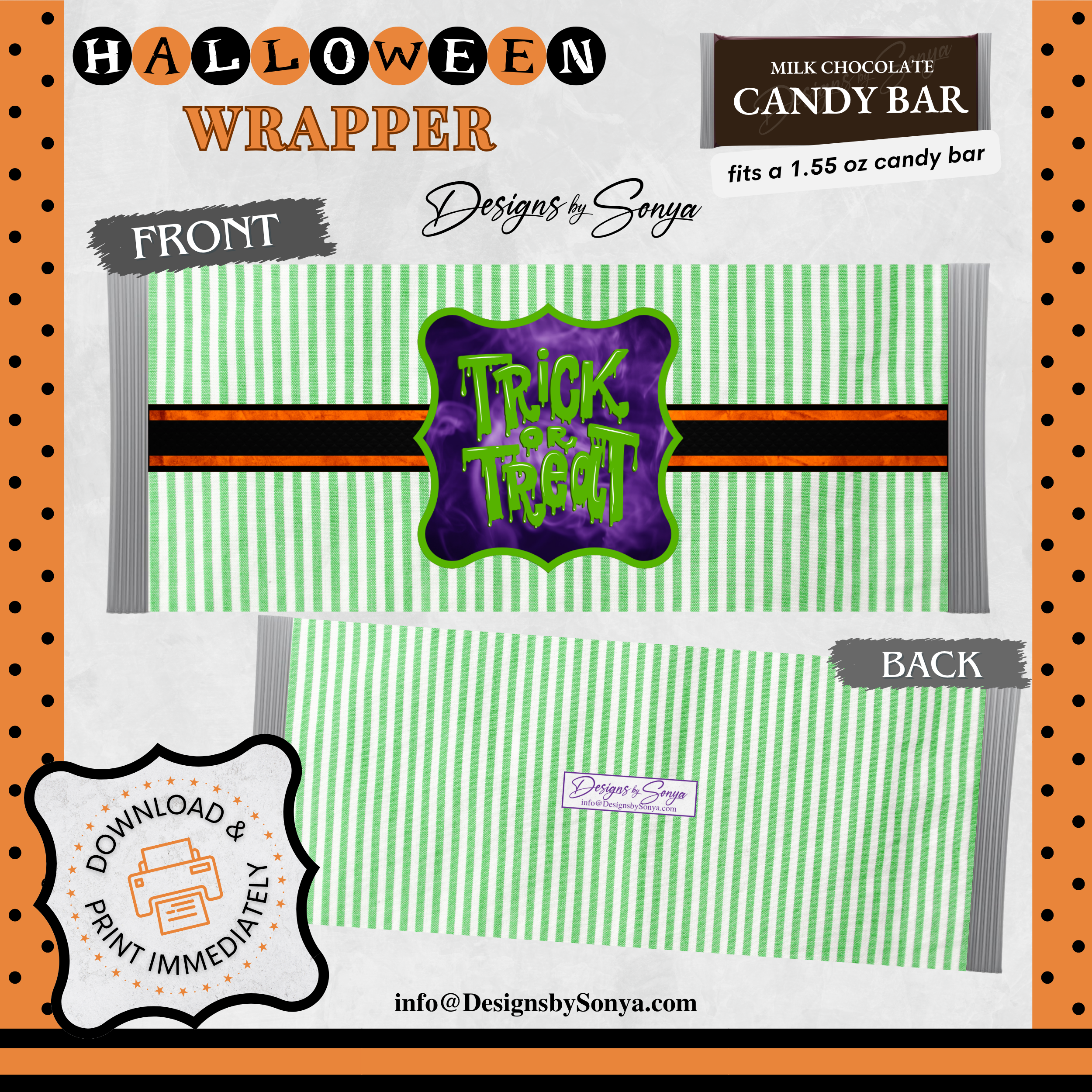 Custom Halloween Digital Candy Bar Wrapper | Printable Candy Bar Covers | Instant Download for Trick-or-Treat Party Favors | Fits 1.55 oz Hershey's Chocolate Bar