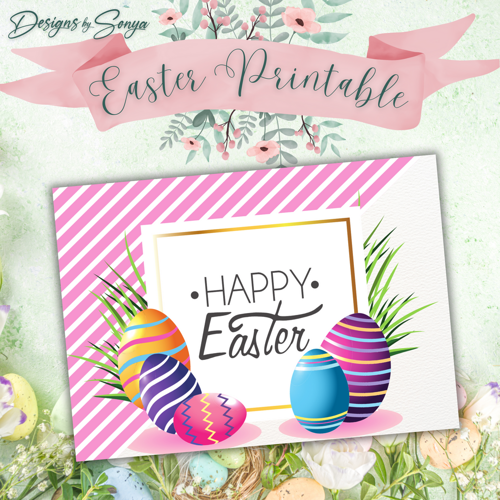 Happy Easter Pink Stripe | Custom Designed | 5 x 7 Printable Greeting Card | Matching Envelope Included | Instant Download | Print from Home