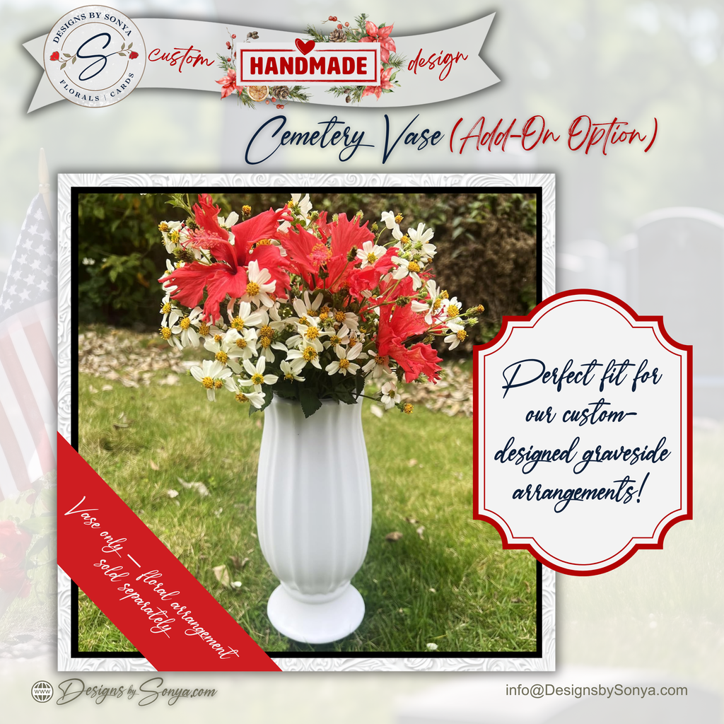 White Cemetery Vase Add-On with Ground Stake – Graveside Memorial Flower Holder for Headstones Without a Vase – Outdoor Tribute Display