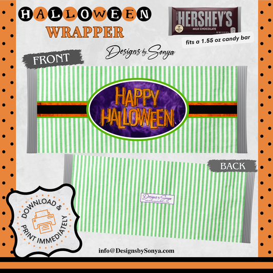 Custom Halloween Digital Hershey Bar Wrapper | Printable Candy Bar Covers | Instant Download for Trick-or-Treat Party Favors | Fits 1.55 oz Hershey's Chocolate Bar