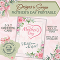 Pink Roses Mother's Day | Custom Designed | 5 x 7 Printable Greeting Card | Matching Envelope Included | Instant Download | Print from Home
