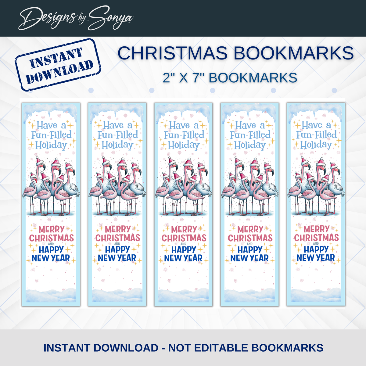 Printable Christmas Bookmarks | Pink Flamingo Holiday Bookmarks | Classroom Gifts, Teacher Gifts & Stocking Stuffers | 2 x 7 PDF