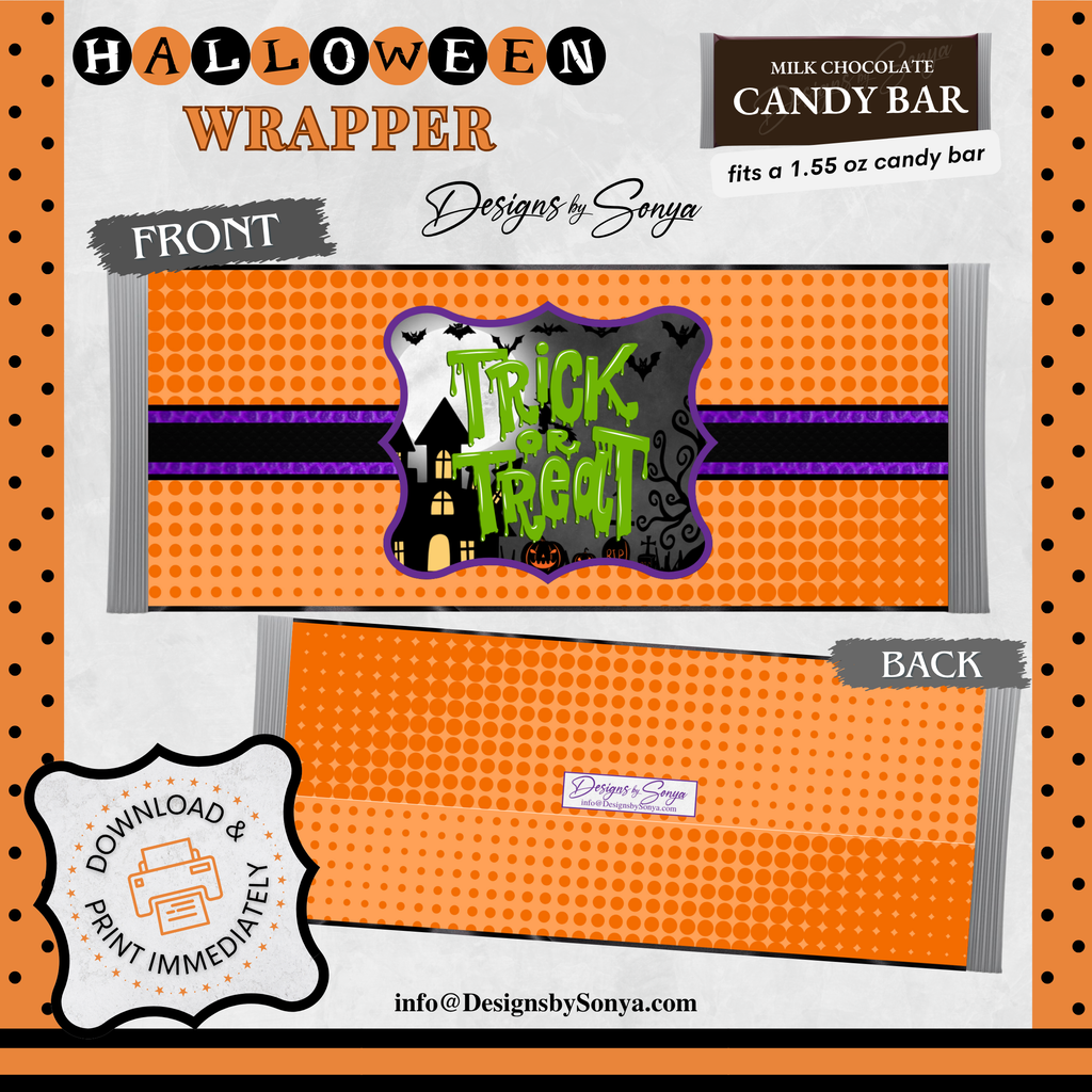 Custom Halloween Digital Candy Bar Wrapper | Printable Candy Bar Covers | Instant Download for Trick-or-Treat Party Favors | Fits 1.55 oz Hershey's Chocolate Bar