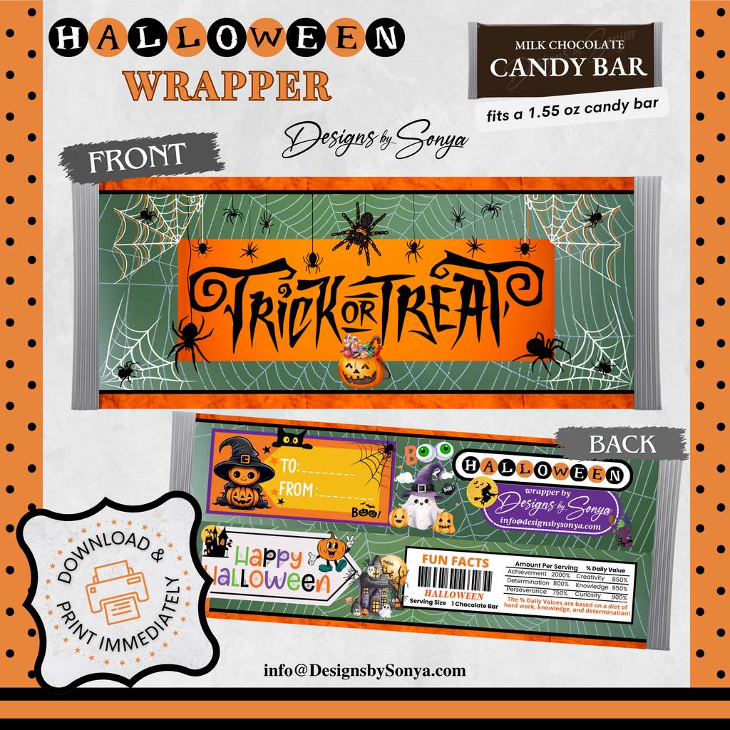 Custom Halloween Digital Candy Bar Wrapper | Printable Candy Bar Covers | Instant Download for Trick-or-Treat Party Favors | Fits 1.55 oz Hershey's Chocolate Bar