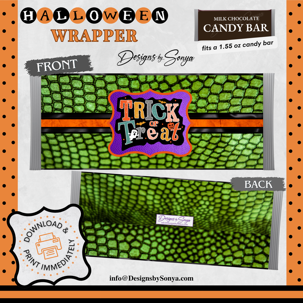 Custom Halloween Digital Candy Bar Wrapper | Printable Candy Bar Covers | Instant Download for Trick-or-Treat Party Favors | Fits 1.55 oz Hershey's Chocolate Bar