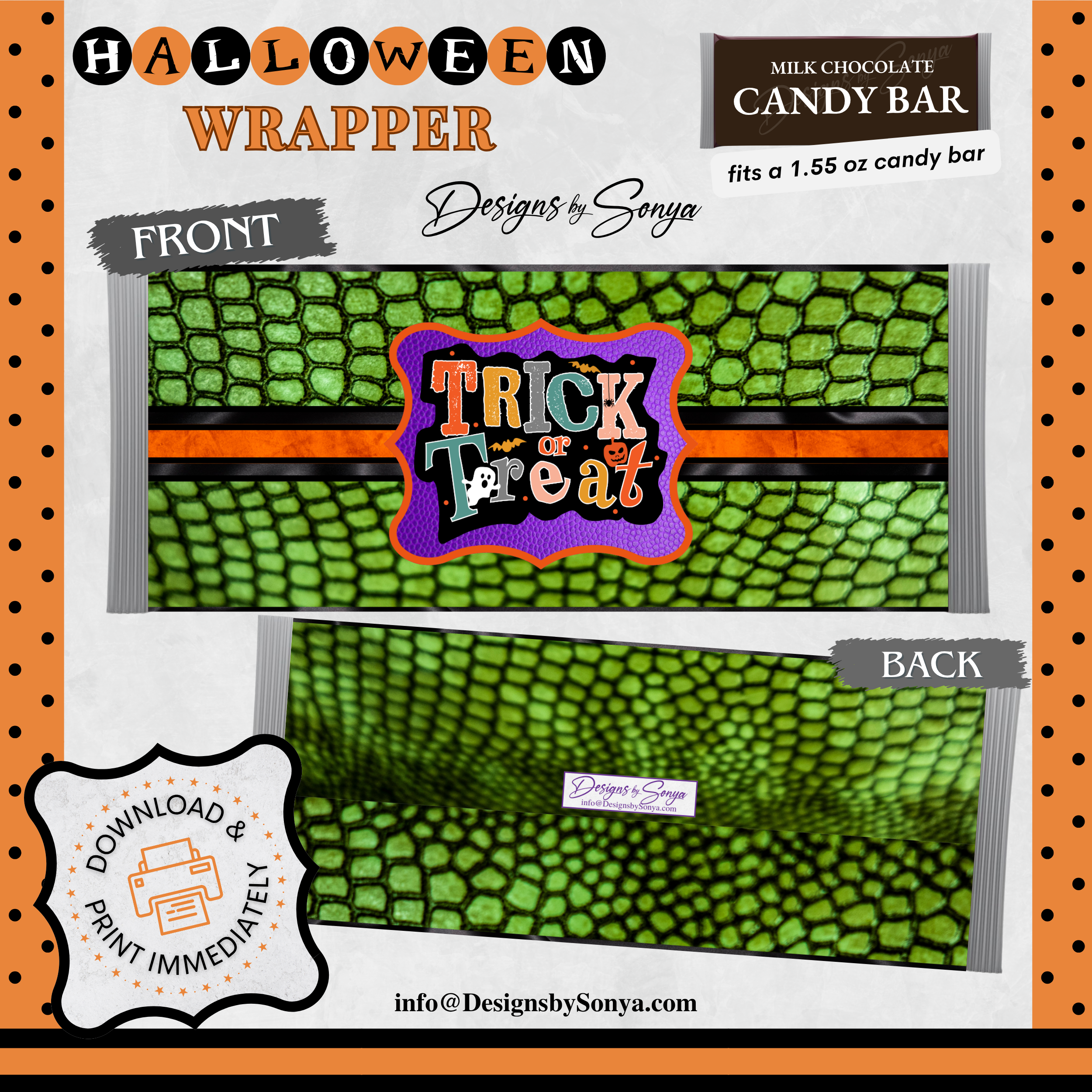 Custom Halloween Digital Candy Bar Wrapper | Printable Candy Bar Covers | Instant Download for Trick-or-Treat Party Favors | Fits 1.55 oz Hershey's Chocolate Bar