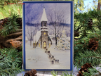 Handmade Christmas Card with Snowy Church Scene & Religious Message – Elegant Winter Holiday Greeting with Silver-Lined Envelope