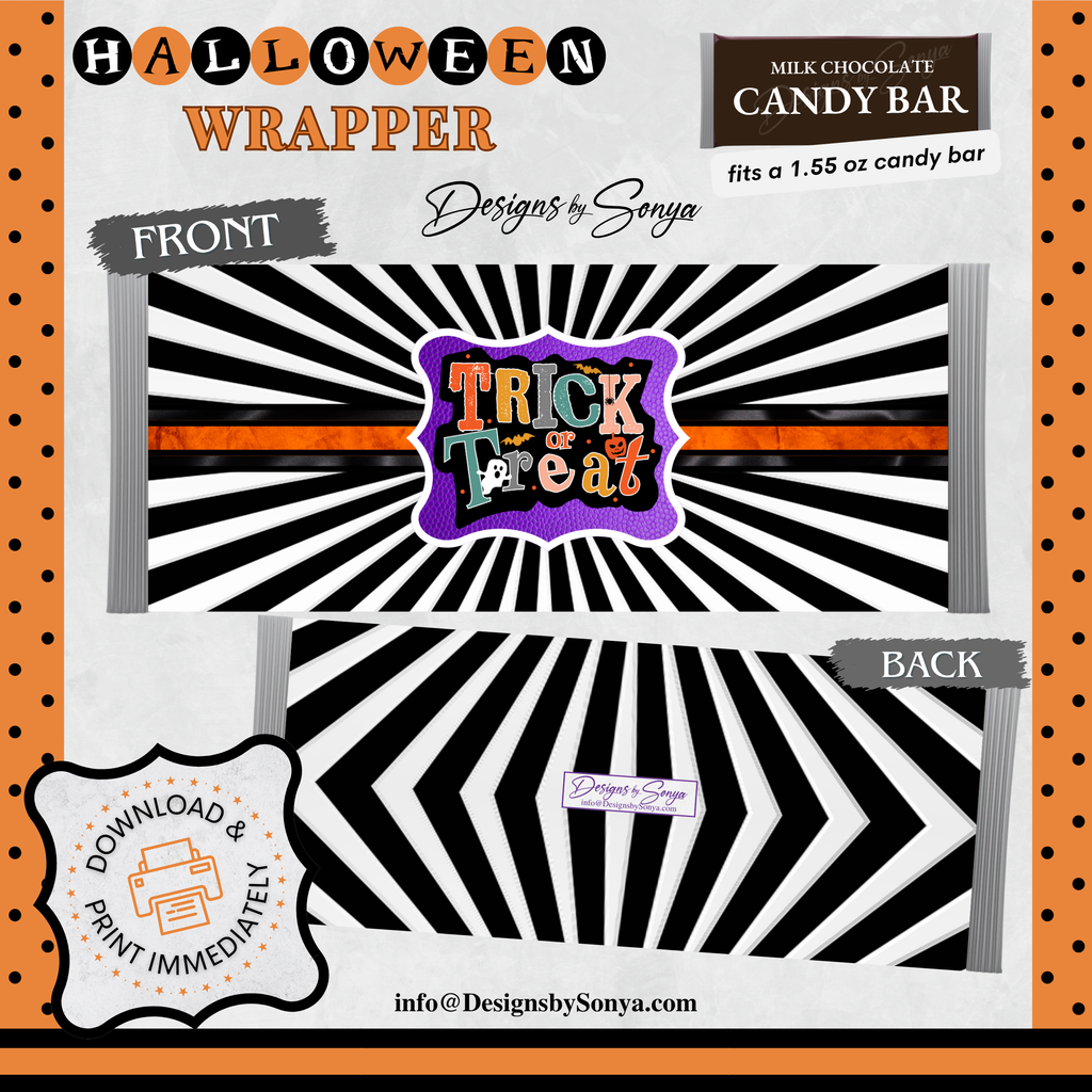 Custom Halloween Digital Candy Bar Wrapper | Printable Candy Bar Covers | Instant Download for Trick-or-Treat Party Favors | Fits 1.55 oz Hershey's Chocolate Bar