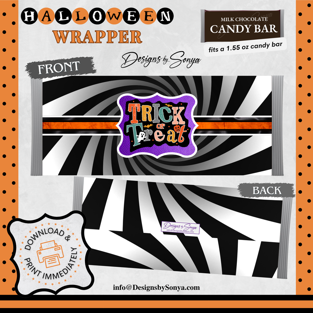 Custom Halloween Digital Candy Bar Wrapper | Printable Candy Bar Covers | Instant Download for Trick-or-Treat Party Favors | Fits 1.55 oz Hershey's Chocolate Bar