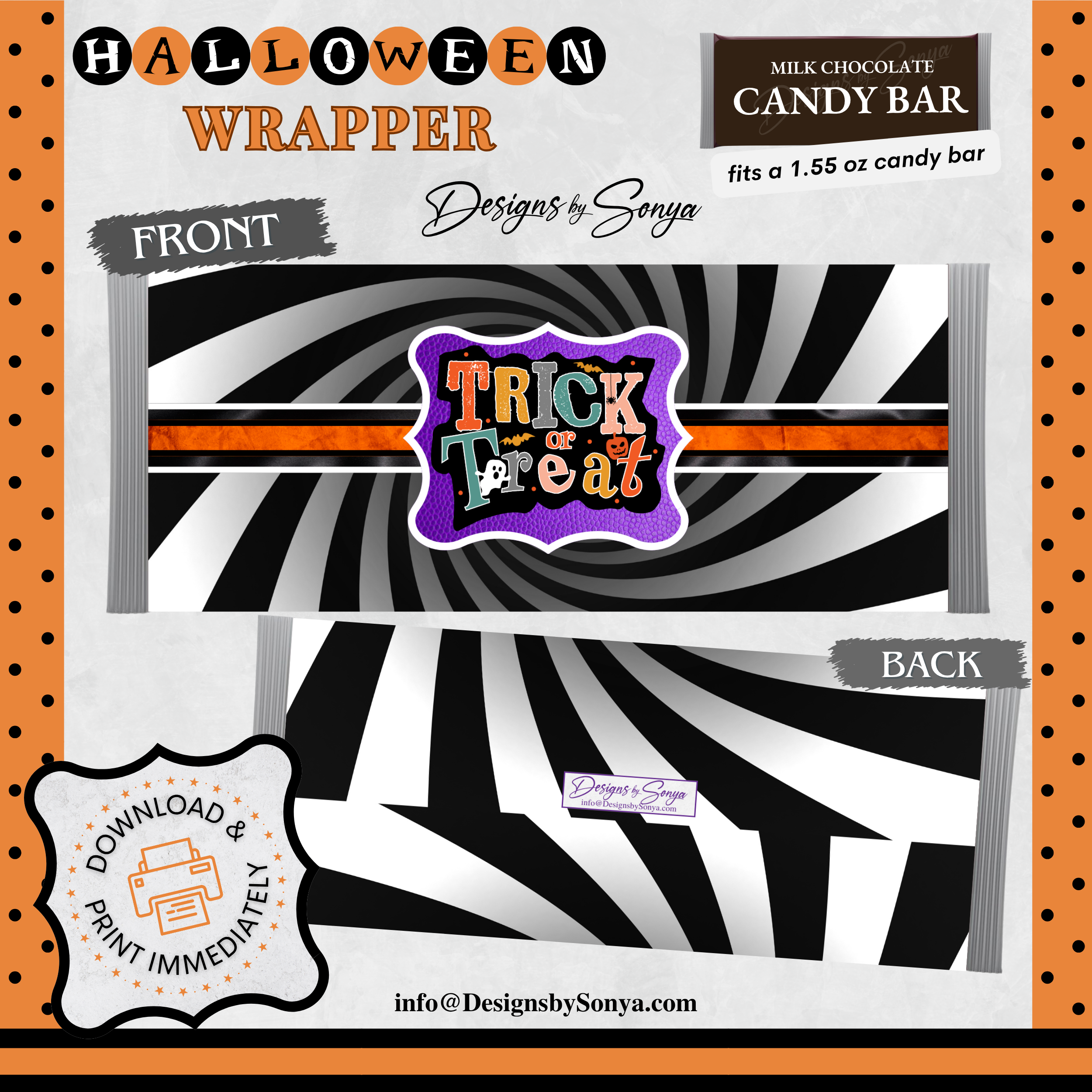 Custom Halloween Digital Candy Bar Wrapper | Printable Candy Bar Covers | Instant Download for Trick-or-Treat Party Favors | Fits 1.55 oz Hershey's Chocolate Bar