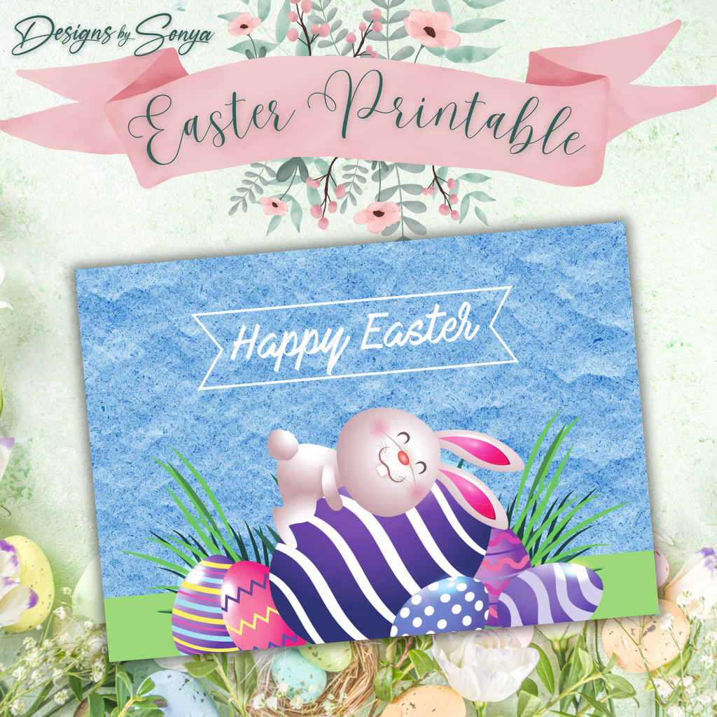 Sleepy Bunny Happy Easter | Custom Designed | 5x7 Printable Greeting Card | Includes Matching Envelope | Instant Download | Print from Home